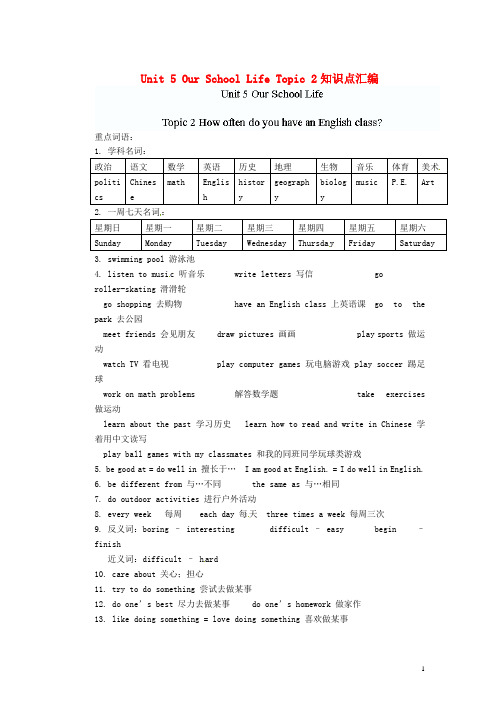 华梁中学七年级英语下册 Unit 5 Our School Life Topic 2知识点汇编 仁爱版