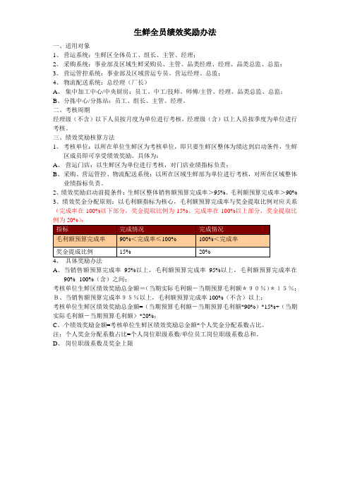 生鲜绩效奖励方案