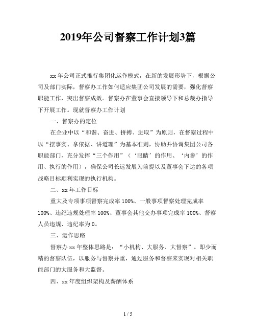 2019年公司督察工作计划3篇