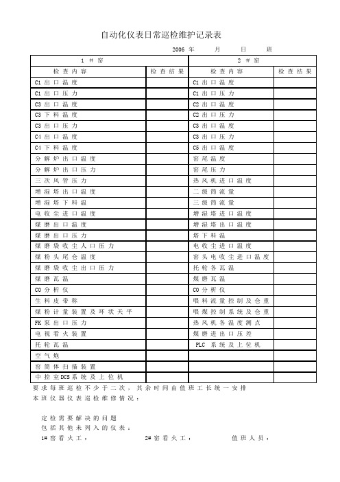 自动化仪表日常巡检维护记录