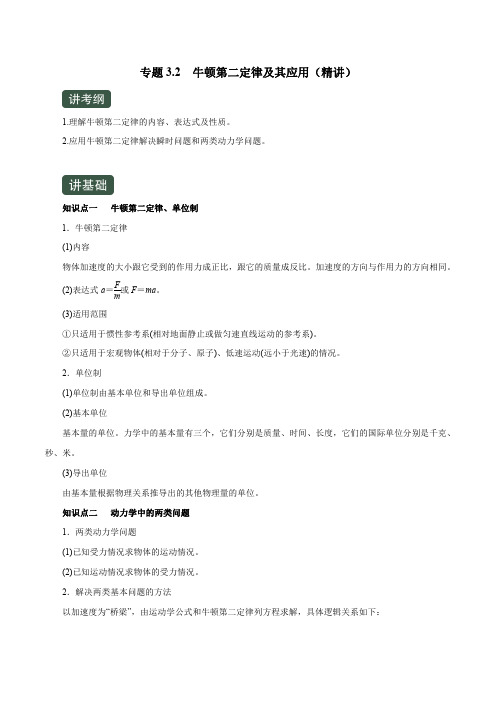 高考物理一轮复习专题3.2 牛顿第二定律及其应用(精讲)(解析版)
