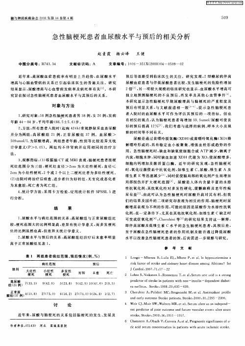 急性脑梗死患者血尿酸水平与预后的相关分析