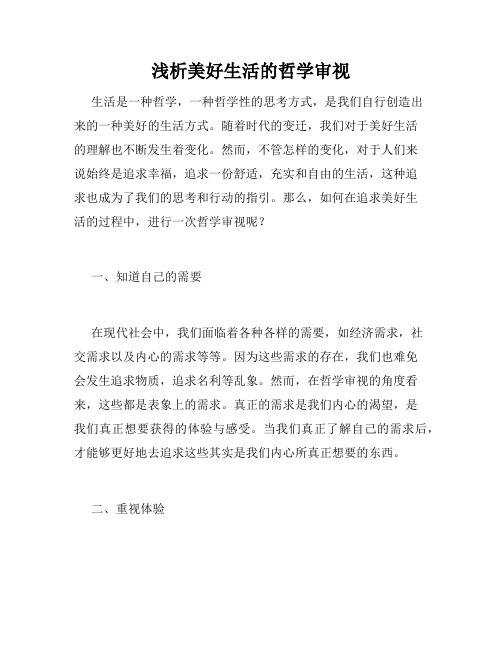浅析美好生活的哲学审视