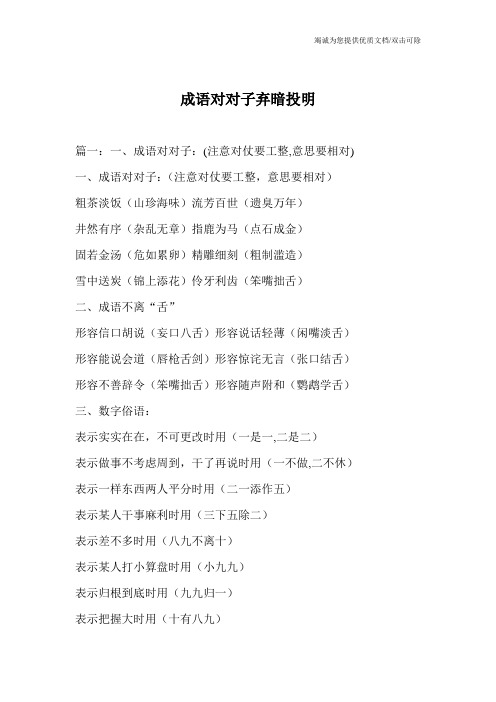 成语对对子弃暗投明