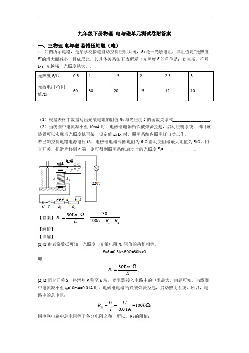 九年级下册物理 电与磁单元测试卷附答案