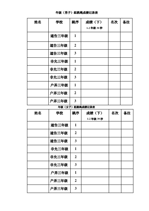 三、四年级男、女子组)跳绳成绩记录表