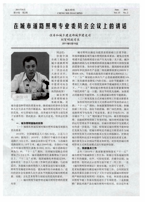 在城市道路照明专业委员会会议上的讲话