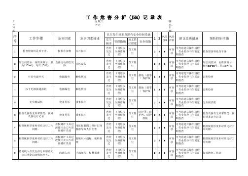 工作危害分析JHA危害识别表