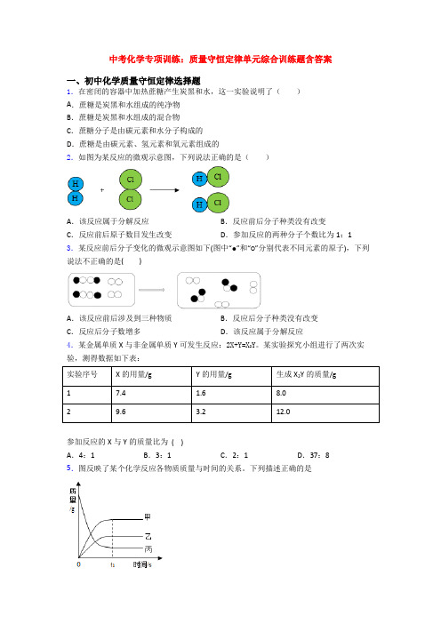 中考化学专项训练：质量守恒定律单元综合训练题含答案