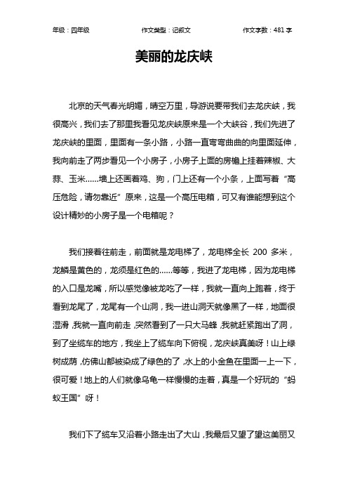 美丽的龙庆峡作文【小学四年级500字】