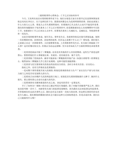 三鹿奶粉事件心得体会：亡羊之后该如何补牢