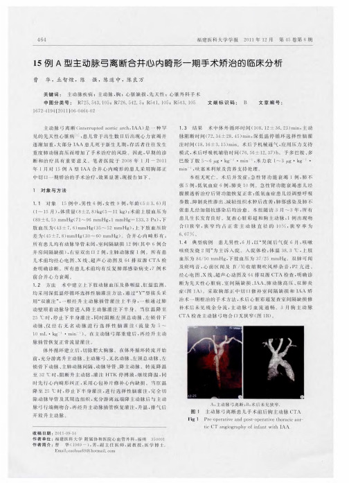 15例A型主动脉弓离断合并心内畸形一期手术矫治的临床分析