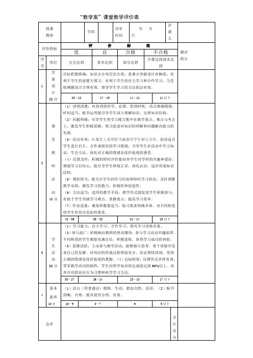 “学案导学”课堂教学评价表