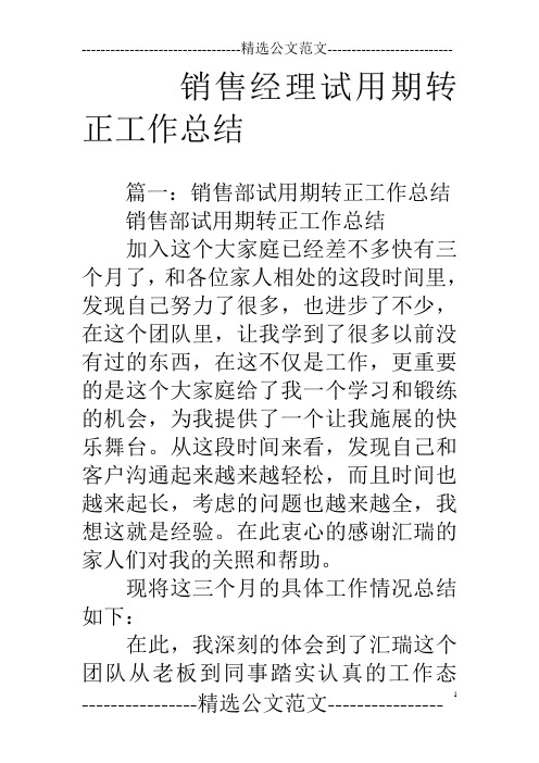 销售经理试用期转正工作总结