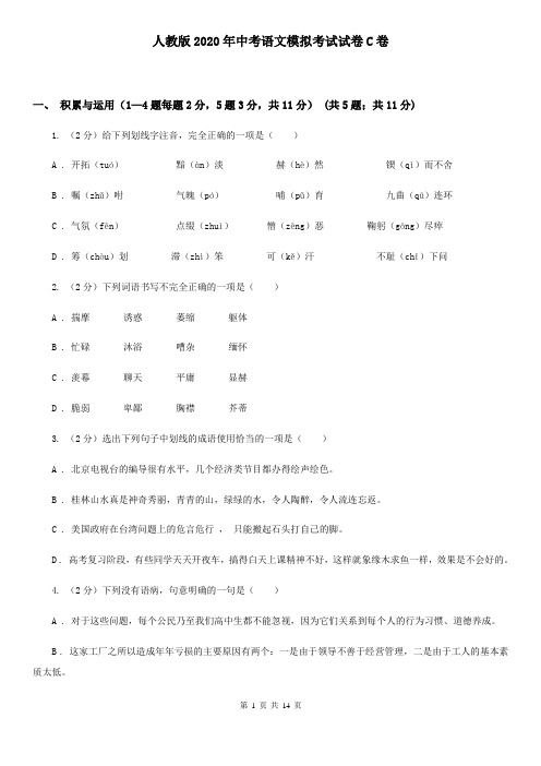 人教版2020年中考语文模拟考试试卷C卷