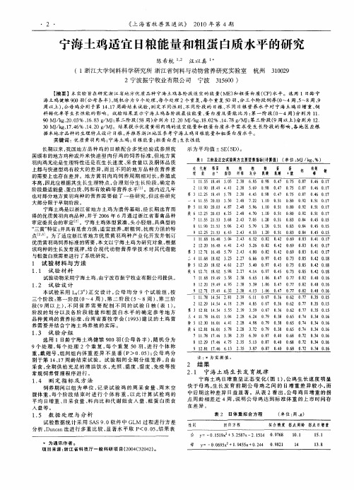 宁海土鸡适宜日粮能量和粗蛋白质水平的研究