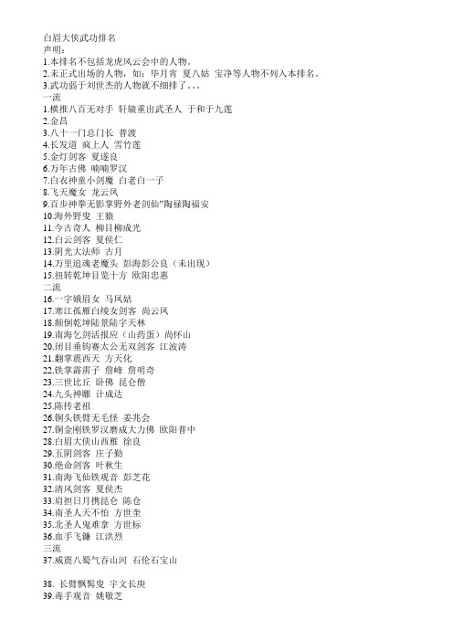 白眉大侠武功排名