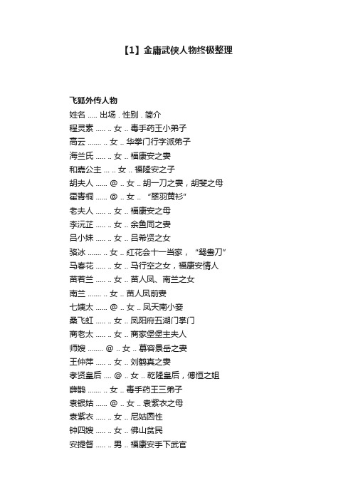 【1】金庸武侠人物终极整理
