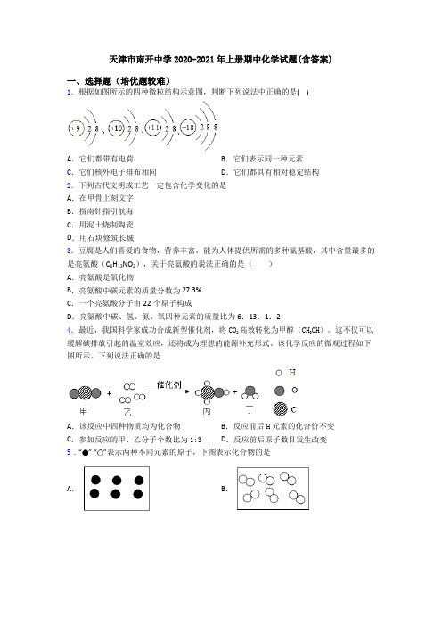 天津市南开中学2020-2021年上册期中初三化学试题(含答案)