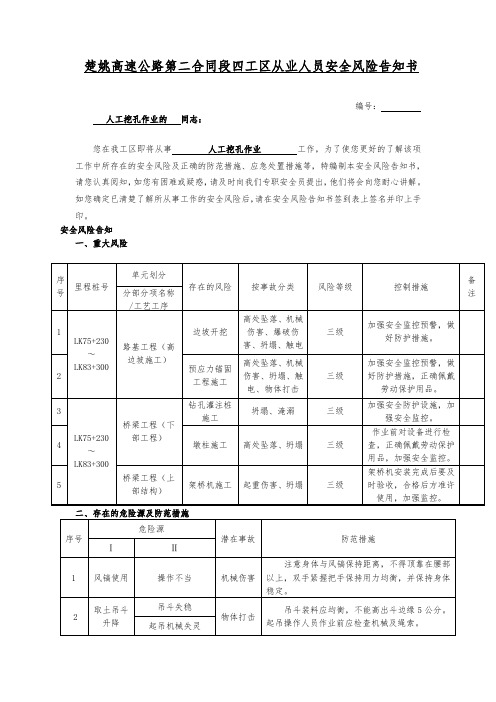 人工挖孔桩作业风险告知
