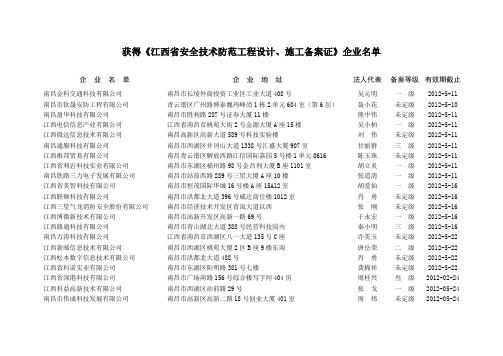 获得《江西省安全技术防范工程设计、施工备案证》企业名单