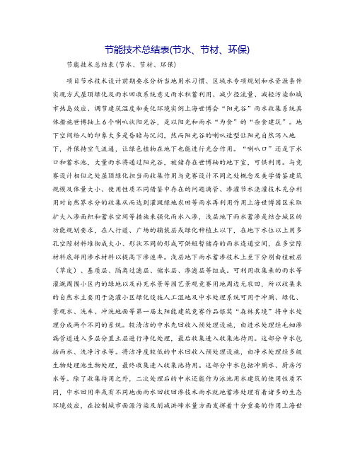 节能技术总结表(节水、节材、环保)