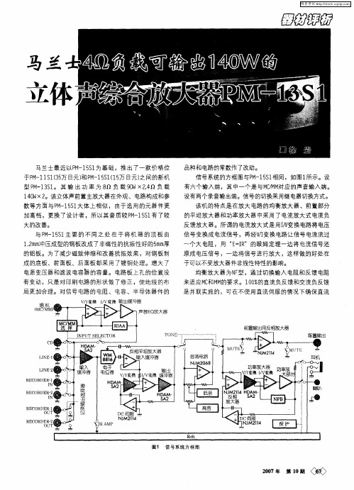 马兰士4Ω负载可输出140W的立体声前置主放大器PM-13S1