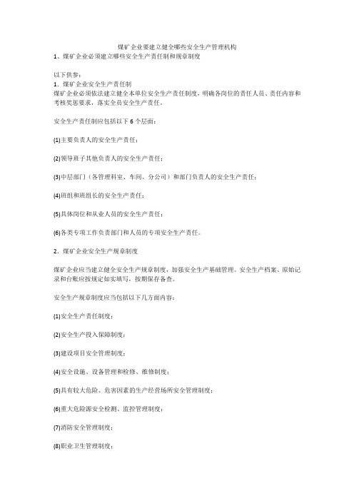 煤矿企业要建立健全哪些安全生产管理机构安全生产