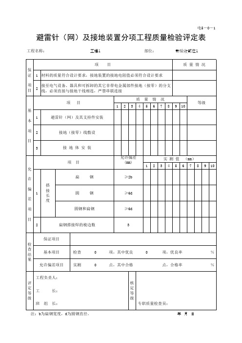 (上海市新版)避雷针(网)及接地装置分项工程质量检验评定表