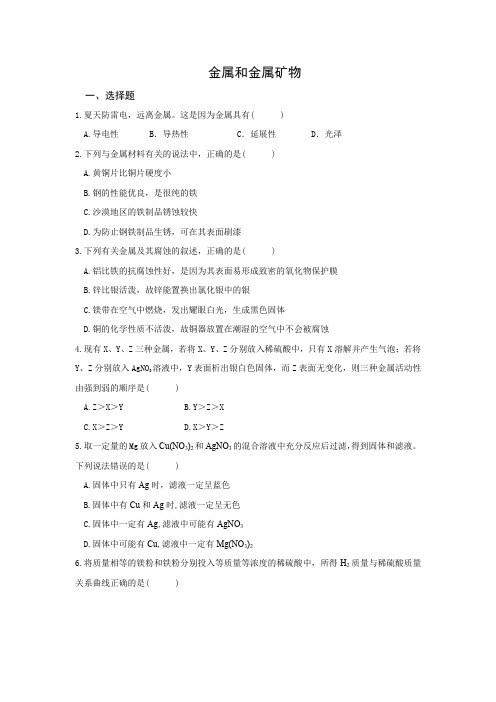 2020年中考化学第二轮复习专题训练：金属和金属矿物质(含解析)