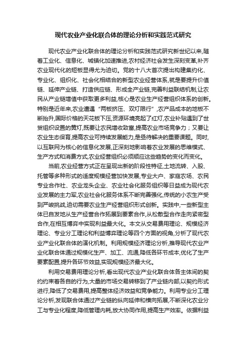现代农业产业化联合体的理论分析和实践范式研究