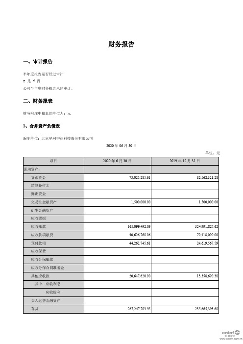 星网宇达：财务报告