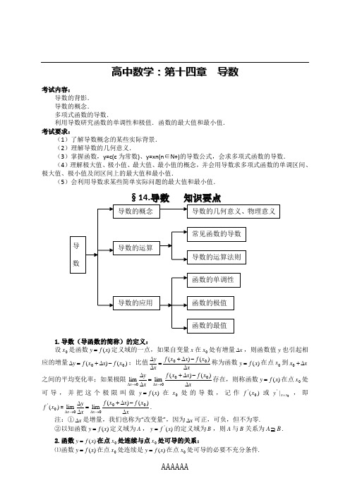 高考数学基础知识总结：第十四章 导数
