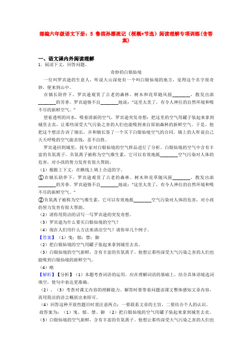 部编六年级语文下册：5 鲁滨孙漂流记(梗概+节选)阅读理解专项训练(含答案)