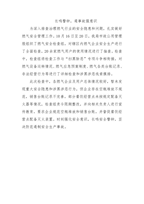 燃气安全检查信息简报