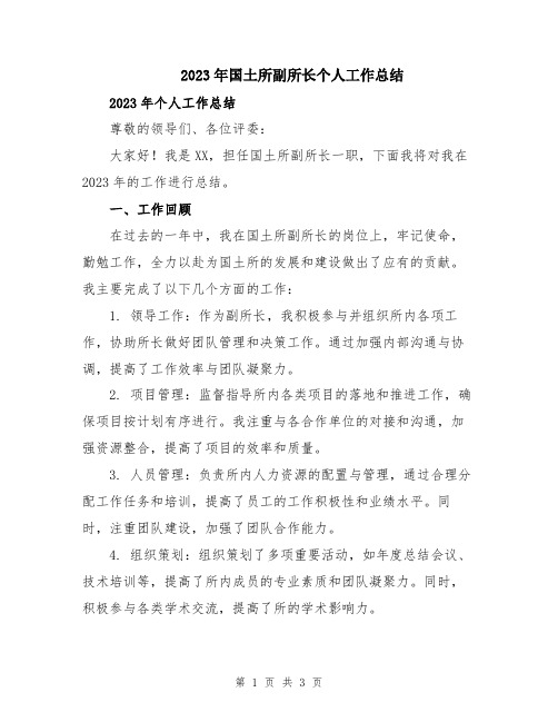 2023年国土所副所长个人工作总结