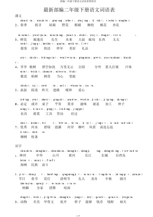 部编二年级下册语文词语表带拼音