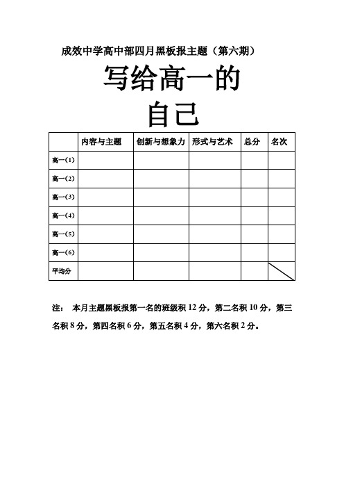 成效中学高中部二月黑板报主题结果及检查表