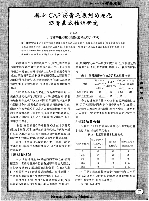 掺加CAP沥青还原剂的老化沥青基本性能研究