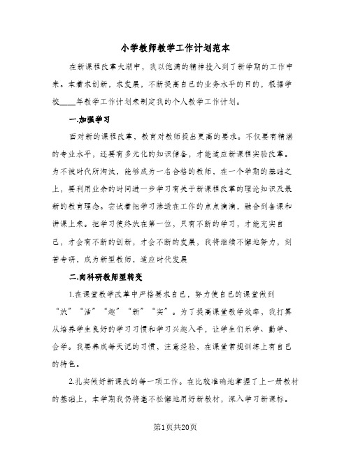 2024年小学教师教学工作计划范本(4篇)