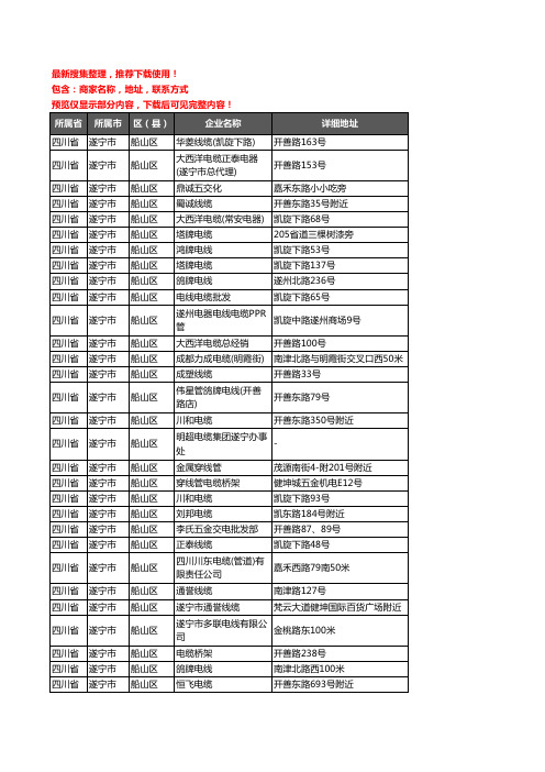 新版四川省遂宁市船山区电线电缆企业公司商家户名录单联系方式地址大全32家
