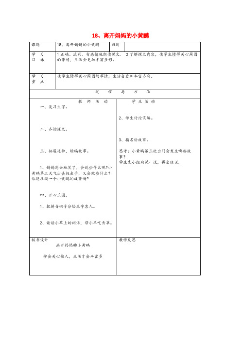 海盐县第一小学一年级语文下册第五单元18离开妈妈的小黄鹂教案语文A版(2)