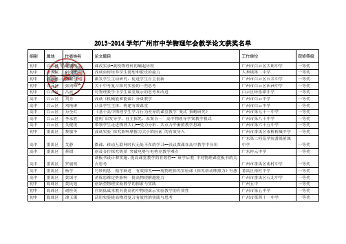 2013学年广州市中学物理教学论文评比获奖名单(盖公章)