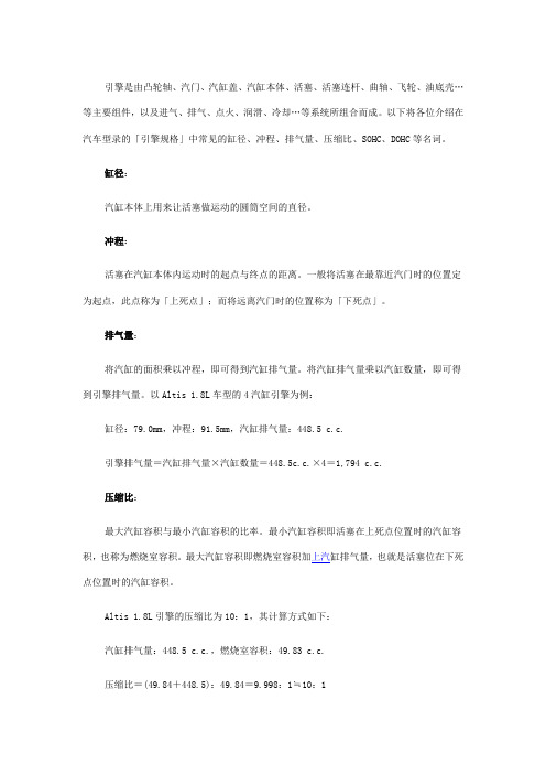 发动机的缸径、排量、冲程和压缩比0