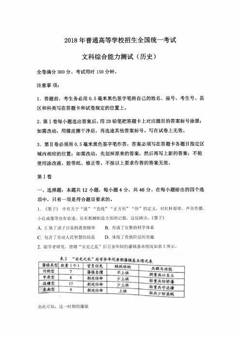 2018年全国卷Ⅰ高考文综历史试题（含答案详细解析）