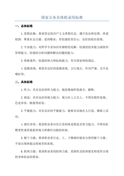 国家公务员体检录用标准