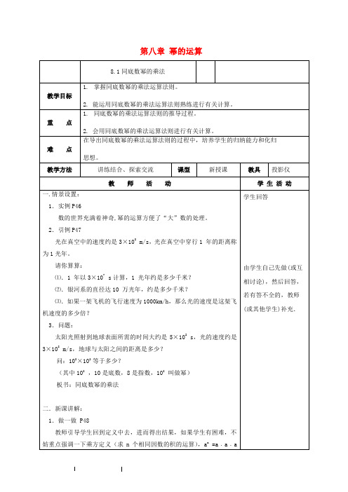 七年级数学下册《第八章 幂的运算》复习教案 (新版)苏科版