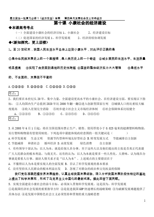 第十课 小康社会经济建设学案