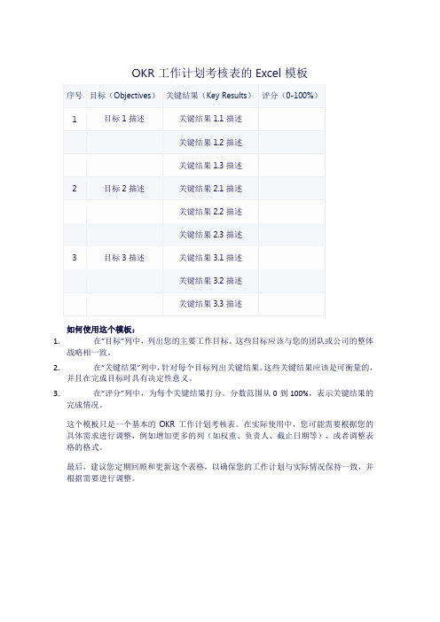 okr工作计划考核表excel模板