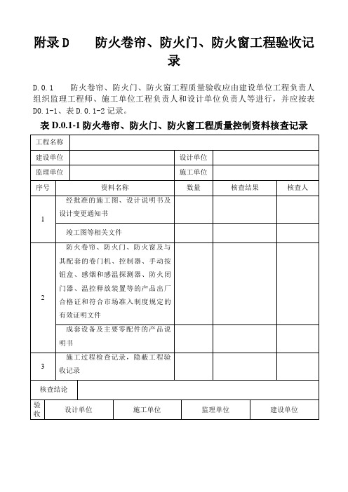 附录D 防火卷帘、防火门、防火窗工程验收记录